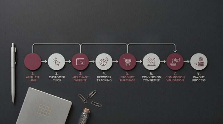 Tracking signal chain diagram illustrating how do affiliate programs track sales