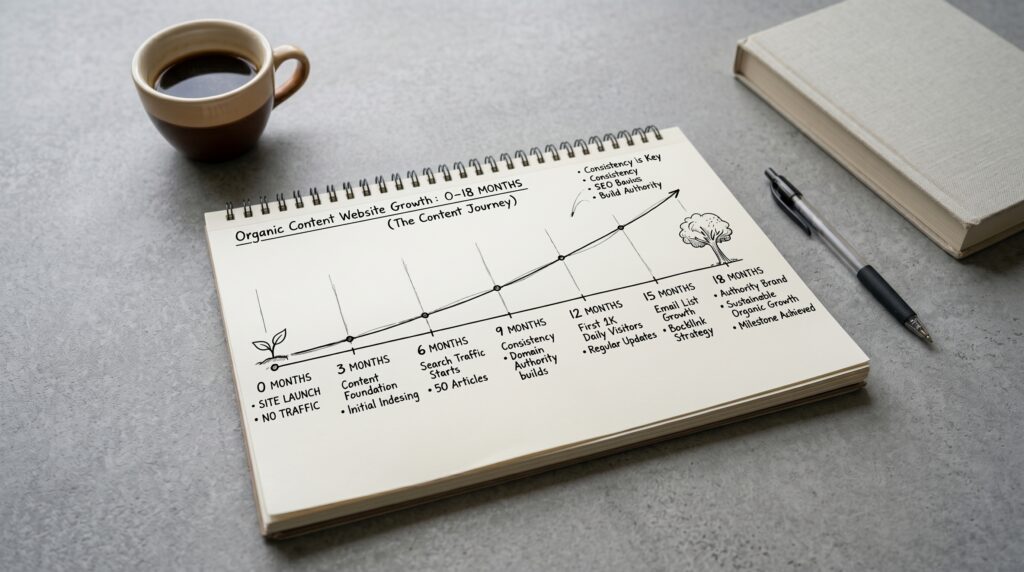 Content sites takes some time before gaining any real organic search traffic