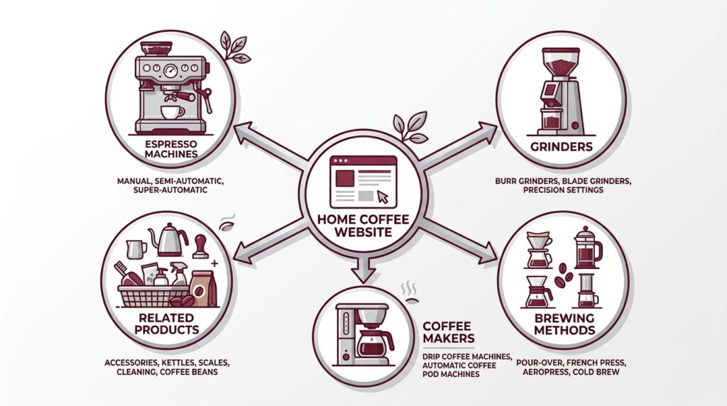 Home coffee site showing broader authority-style topic coverage